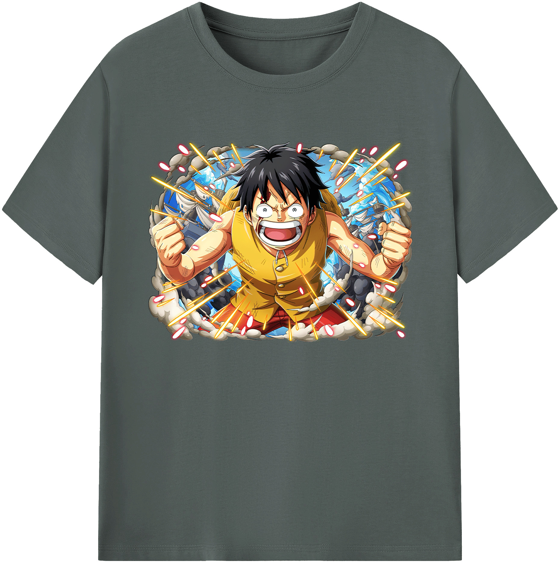 ワンピース モンキー・D・ルフィ ONE PIECE Monkey D. Luffy 綿100％ メンズ半袖Tシャツ｜肌触りやわらか＆通気性